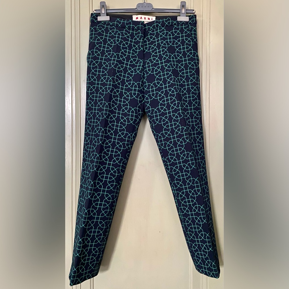 Marni Wool Ankle Pants Navy/Green Sz 38 IT/2 US *NWOT*